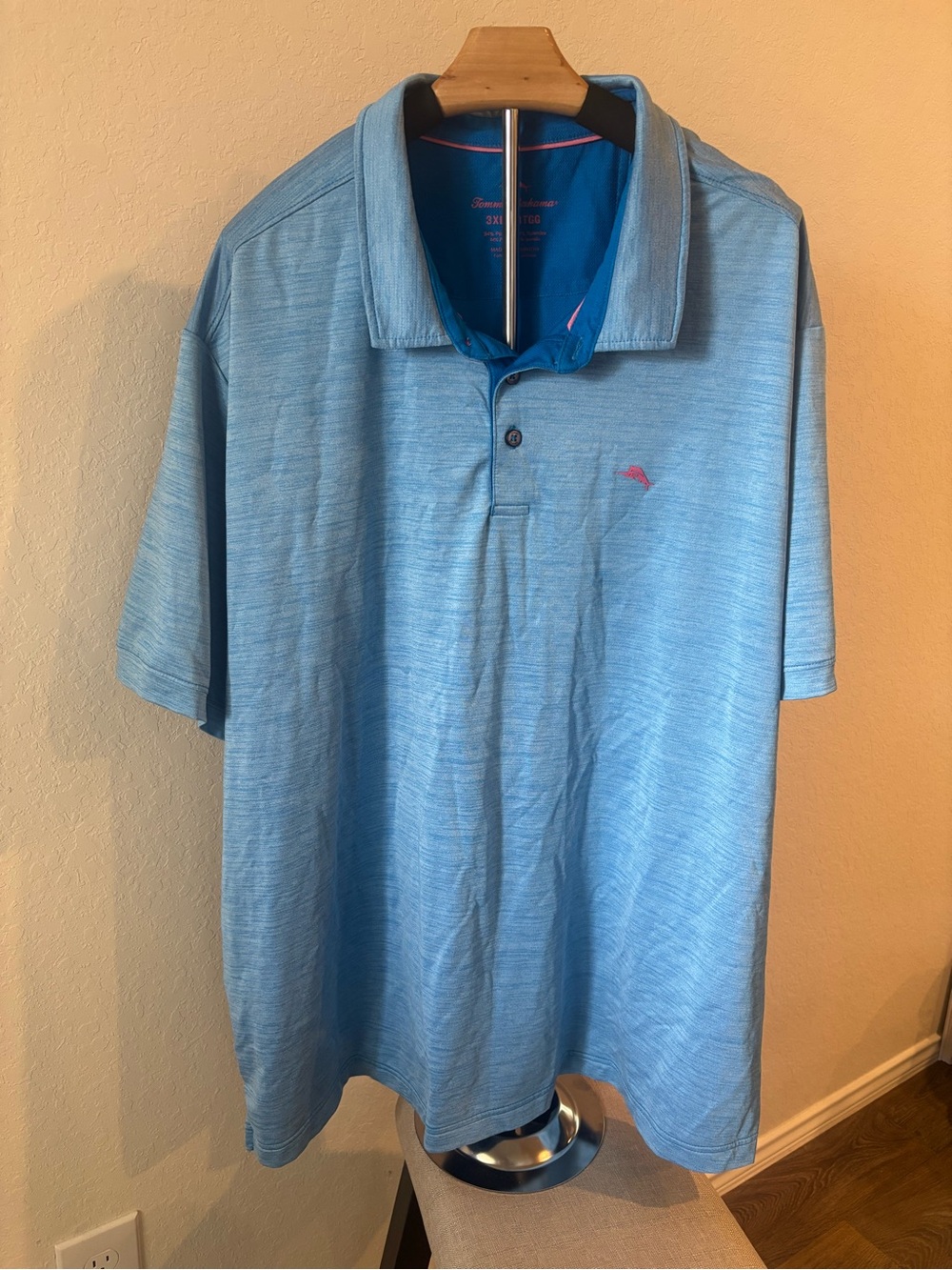 Tommy Bahama IslandZone Performance Golf Polo Blue Textured Pink Marlin Big 3XLB